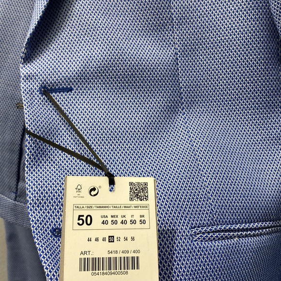 Brand New Men Zara Blue Textured Suit Size 40 Jacket and Size 31 Pants! - Picture 10 of 14